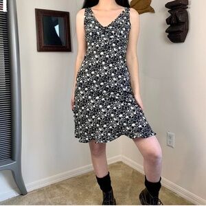 Vintage 90s Express Black White Floral Dress